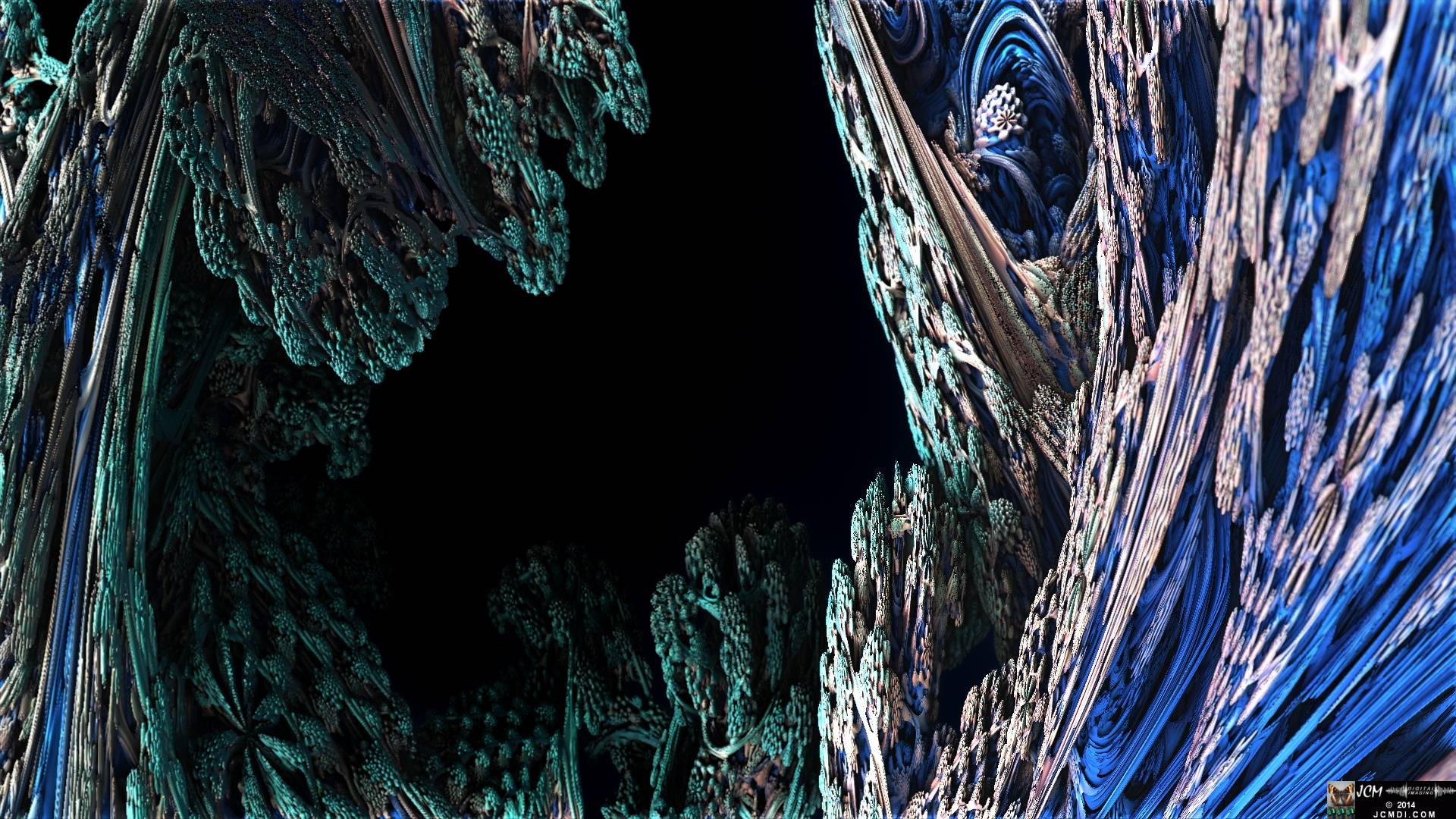 Still image from the JCMDI video Blue Coral on YouTube, rendered with Mandelbulb 3D